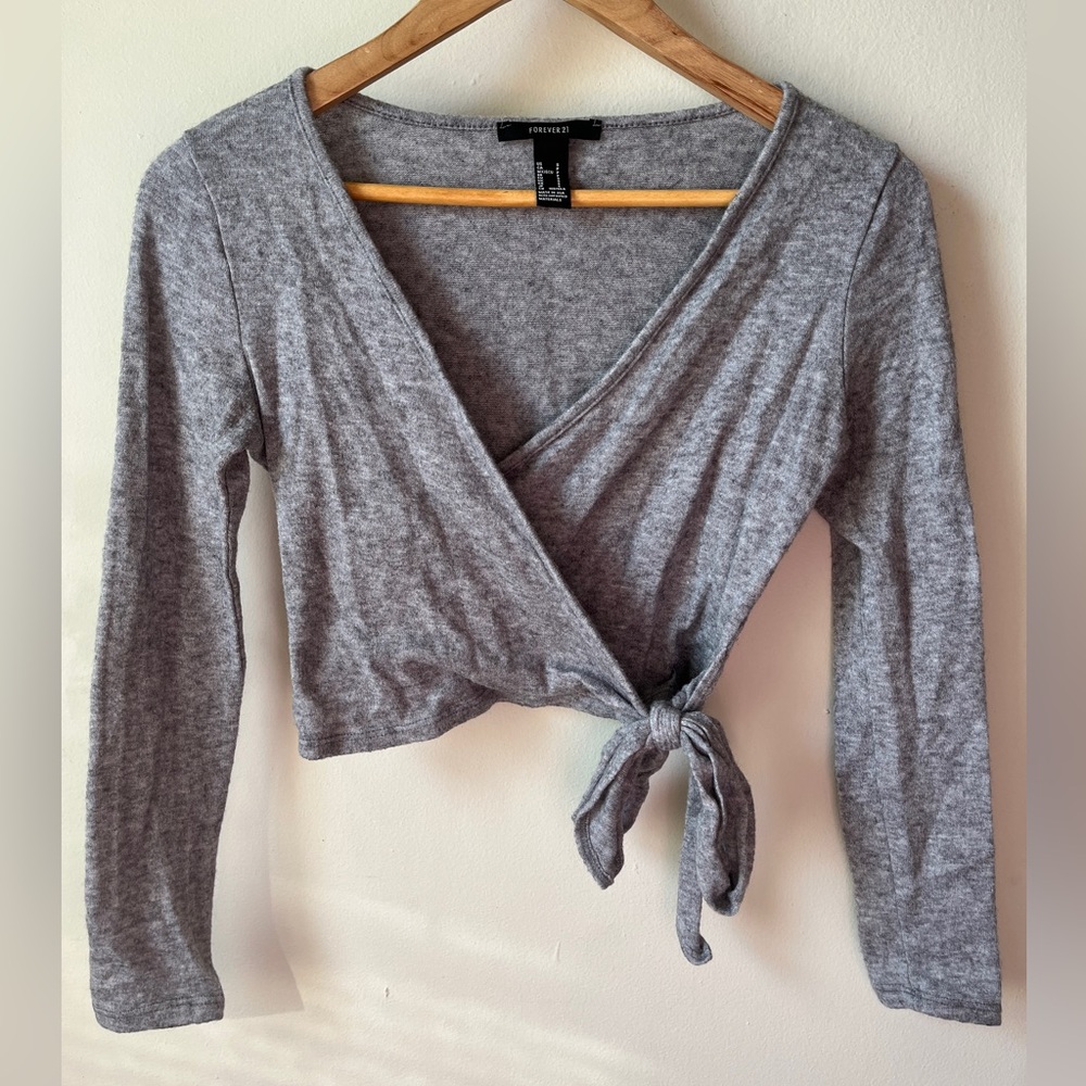 Forever 21 Heather Gray Wrap Crop Top